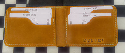 LEATHER BIFOLD WALLET-CAMEL BY MIANLUXE