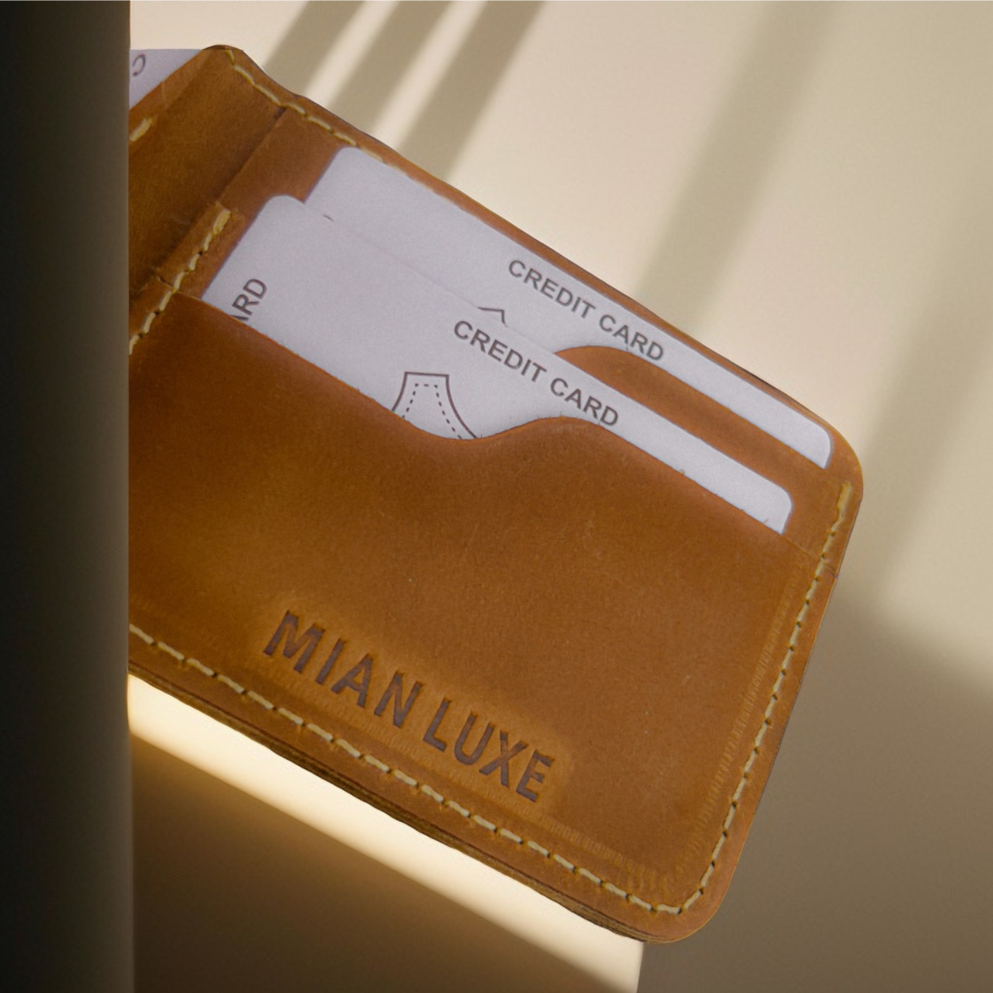 LEATHER BIFOLD WALLET-CAMEL BY MIANLUXE